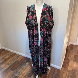 🩵 2/$20 Lularoe Womens Duster Open Front Sleeveless Slits Floral Boho Size Lg